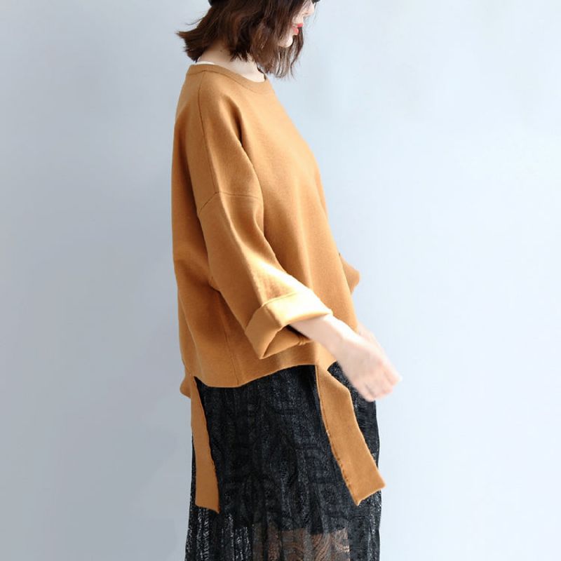 Bruine Oversized Wollen Sweattops Warme Winter Korte T-shirts - Zwart Wit