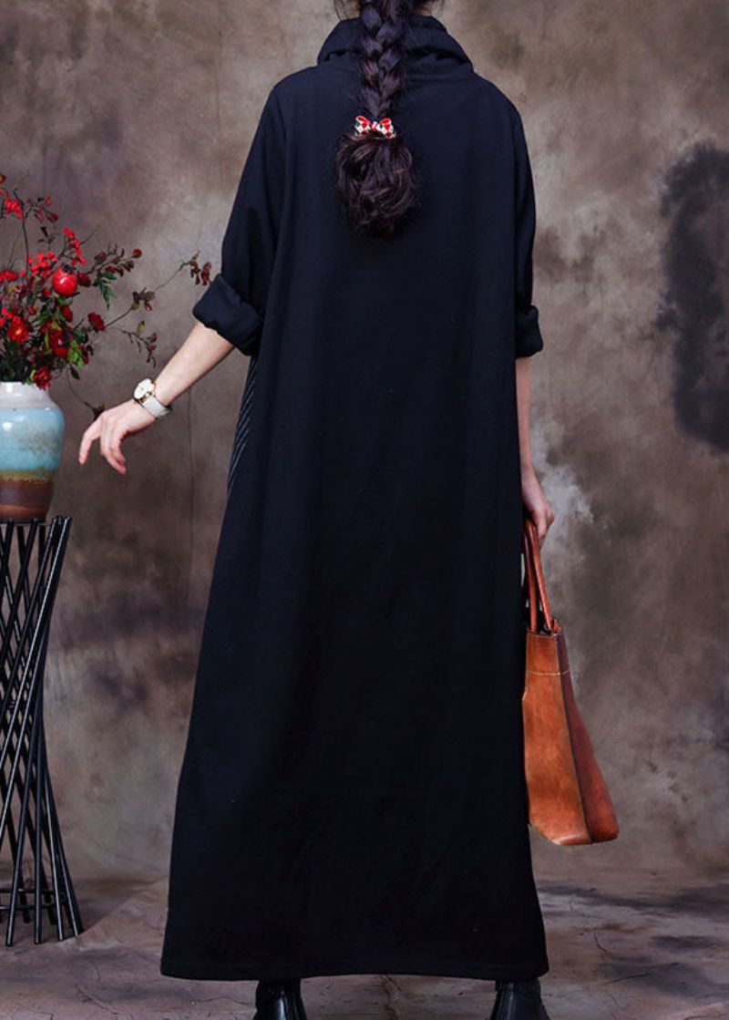 Dames Zwarte Coltrui Patchwork Wollen Jurk Lente - Dames wollen jassen