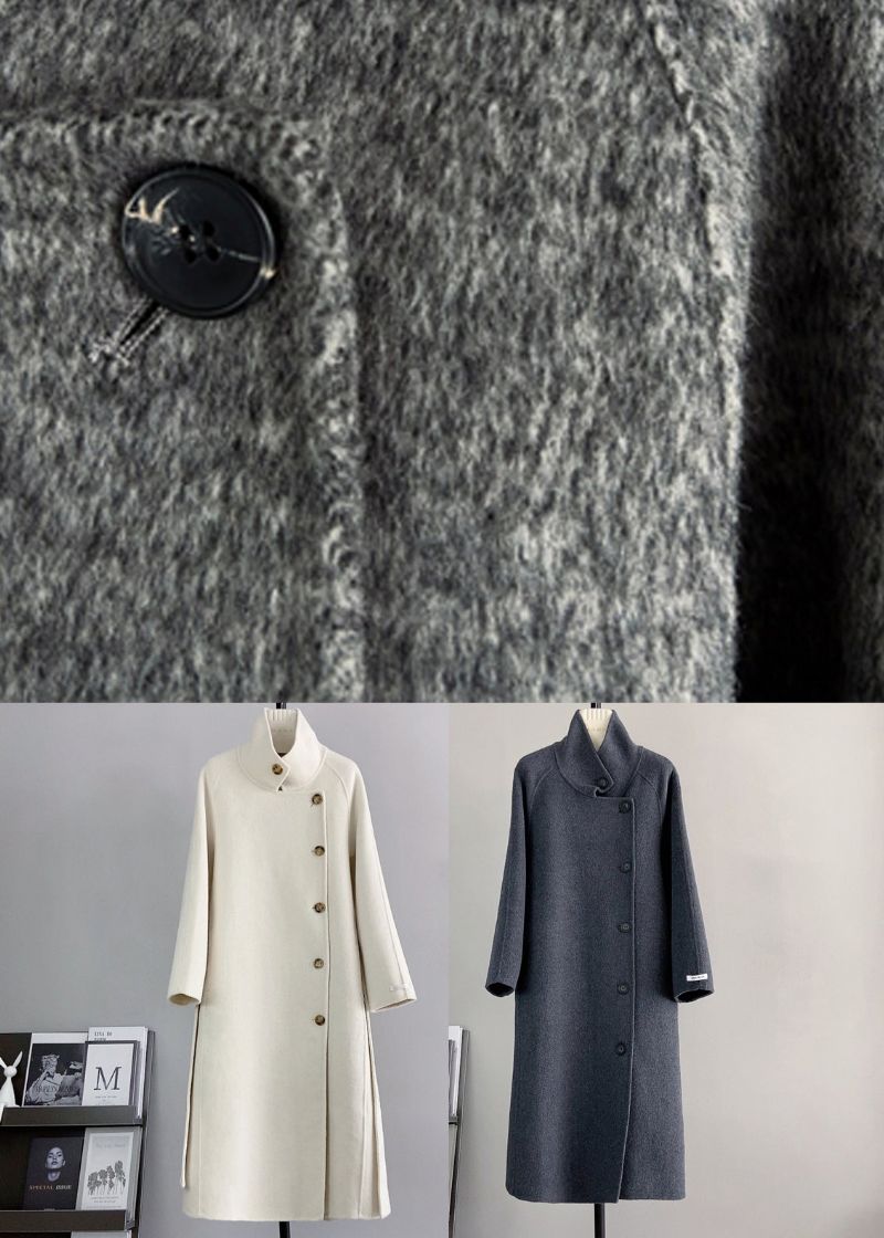 Elegante Donkergrijze Wollen Jas Met Opstaande Kraag En Strikceintuur Winter - Dames wollen jassen