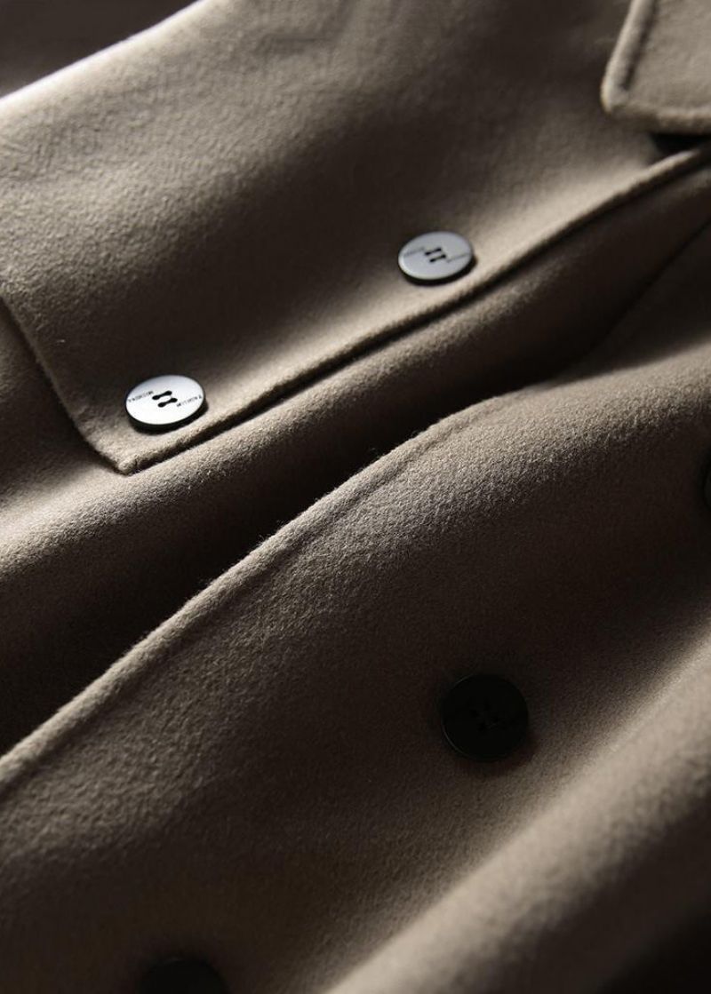 Franse Kaki Oversized Wollen Jassen Met Dubbele Rij Knopen Herfst - Dames wollen jassen