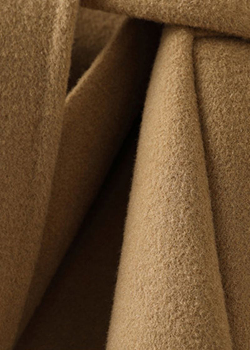 Mooie Camel Vierkante Kraag Stropdas Taille Wollen Lange Jassen Herfst - Dames wollen jassen