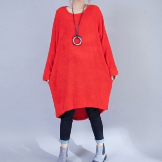Plus Size Casual Wollen Jurken Rode Mode Lage Hoge Trui Jurk