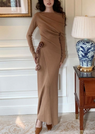 Slim-fit Camelkleurige Asymmetrische Truien Met Striktaille En Maxirokken Van Wollen Gebreide Tweedelige Set Winter