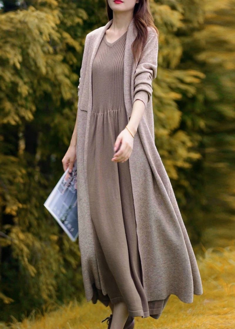 Stijlvol Grijs Wollen Vest Met V-hals En Patchwork Herfst - Dames wollen jassen