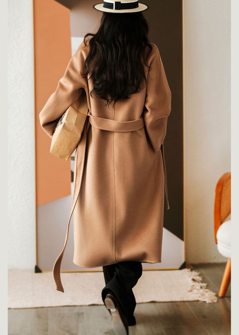 Stijlvolle Licht Camelkleurige Oversized Wollen Trenchcoats Met Dubbele Rij Knopen Winter - Dames wollen jassen