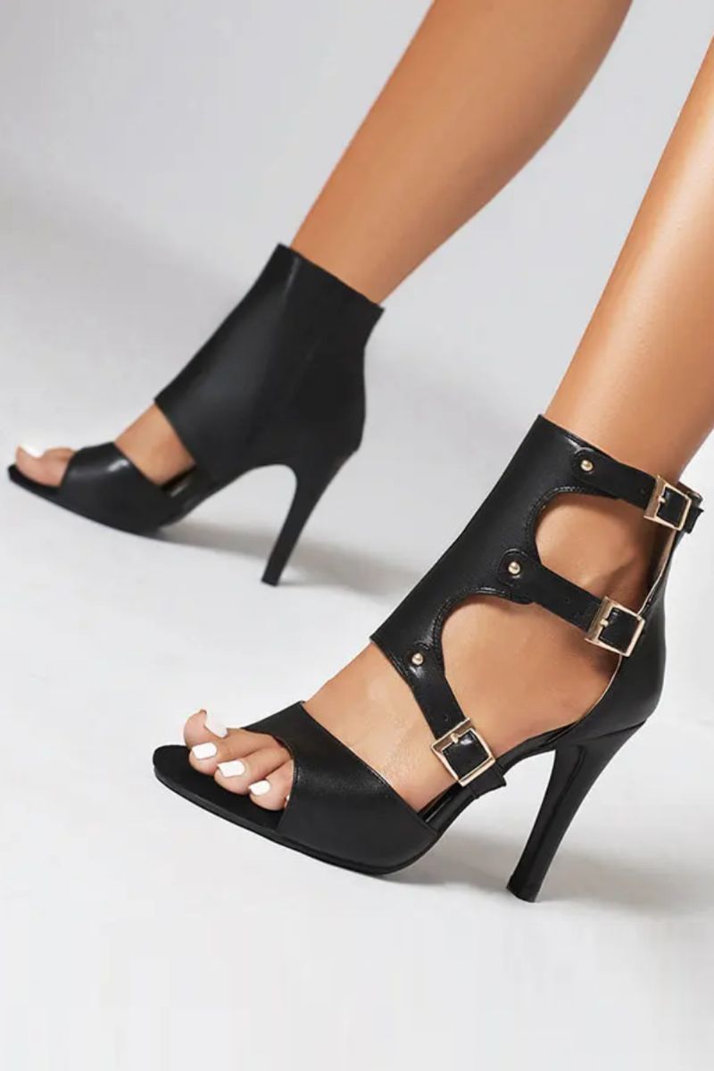Vrouwen Sandalen Peep Toe Dunne Hoge Hakken 7cm Gesp Bandjes Latin Schoenen Zomer