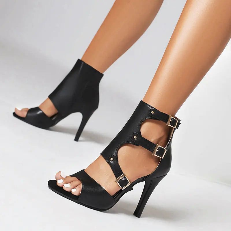 Vrouwen Sandalen Peep Toe Dunne Hoge Hakken 7cm Gesp Bandjes Latin Schoenen Zomer - Wit