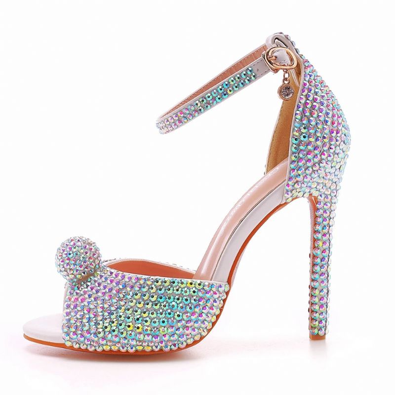 Zomer Zoete Hoge Hakken Bruidsschoenen Banketjurk Stiletto Vrouwelijke Gladiatorsandalen - Zilver